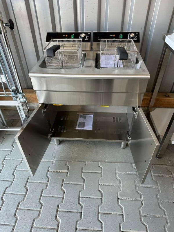 Fritteuse - 2 x 16 Liter - 2 Körbe - mit Ablasshahn und Unterbau  400 Volt - 2 x 5 kW – Bild 11