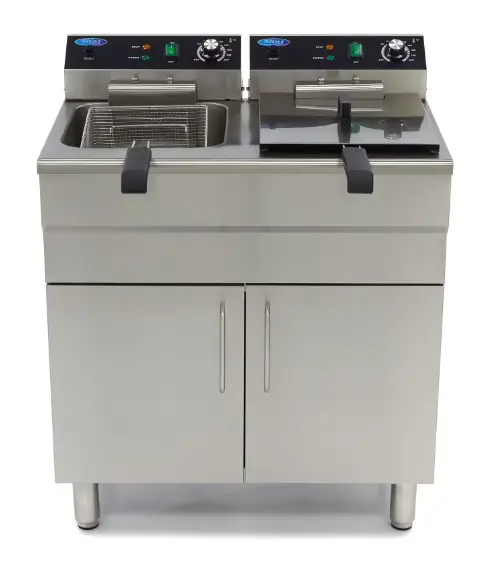 Fritteuse - 2 x 16 Liter - 2 Körbe - mit Ablasshahn und Unterbau  400 Volt - 2 x 5 kW – Bild 2