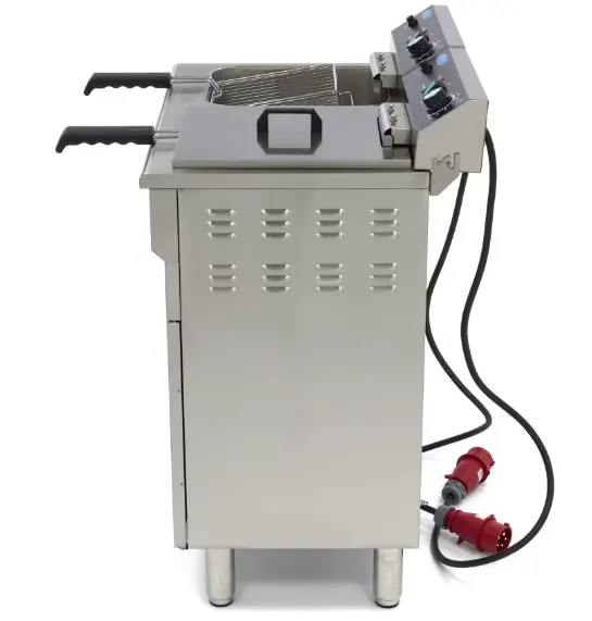 Fritteuse - 2 x 16 Liter - 2 Körbe - mit Ablasshahn und Unterbau  400 Volt - 2 x 5 kW – Bild 3