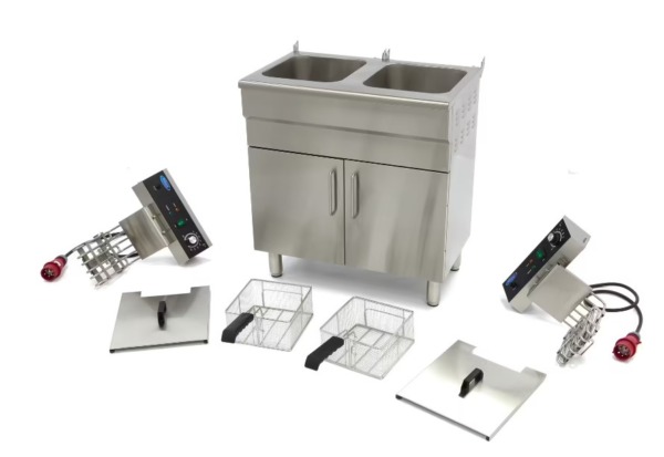 Fritteuse - 2 x 16 Liter - 2 Körbe - mit Ablasshahn und Unterbau  400 Volt - 2 x 5 kW – Bild 5