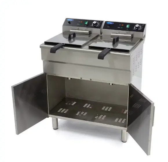 Fritteuse - 2 x 16 Liter - 2 Körbe - mit Ablasshahn und Unterbau  400 Volt - 2 x 5 kW – Bild 6