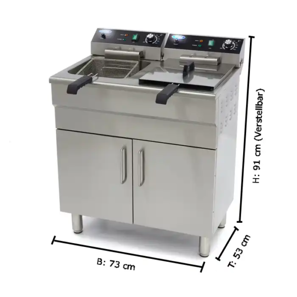 Fritteuse - 2 x 16 Liter - 2 Körbe - mit Ablasshahn und Unterbau  400 Volt - 2 x 5 kW