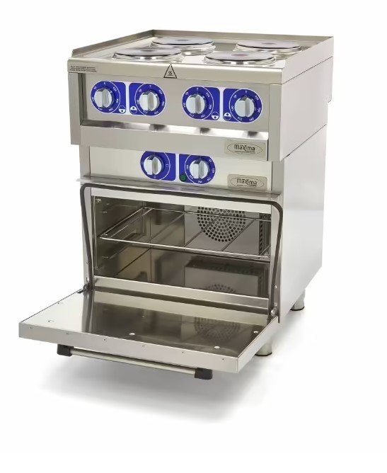 Gastro Kochplatte - Elektrisch - 600 x 600 mm tief - 4 Brenner - mit Ofen - 10000 Watt