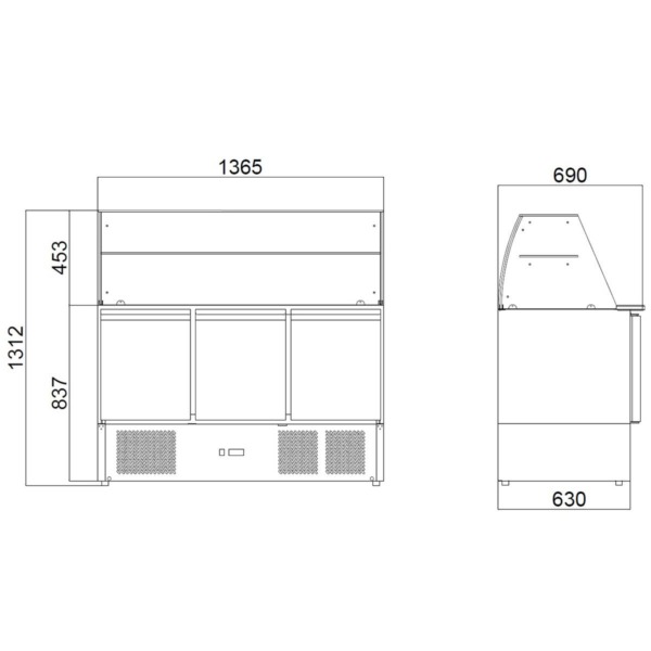 Saladette 3 Türig mit Glasaufsatz (B x T) 136x70 cm – Bild 10
