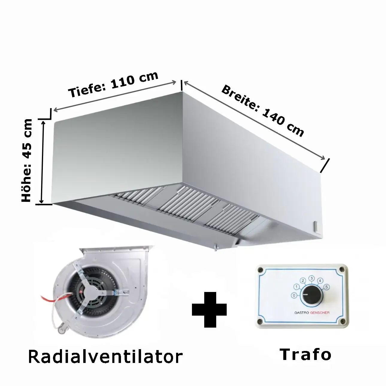 KASTENHAUBE – 140 x 110 cm mit Motor und Regler, inklusive Filter
