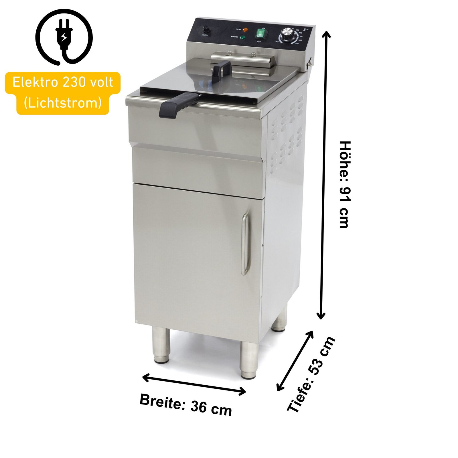 Elektro Stand Fritteuse 1×16 Liter 230 volt 3 kW mit Ablasshahn und Kaltzone