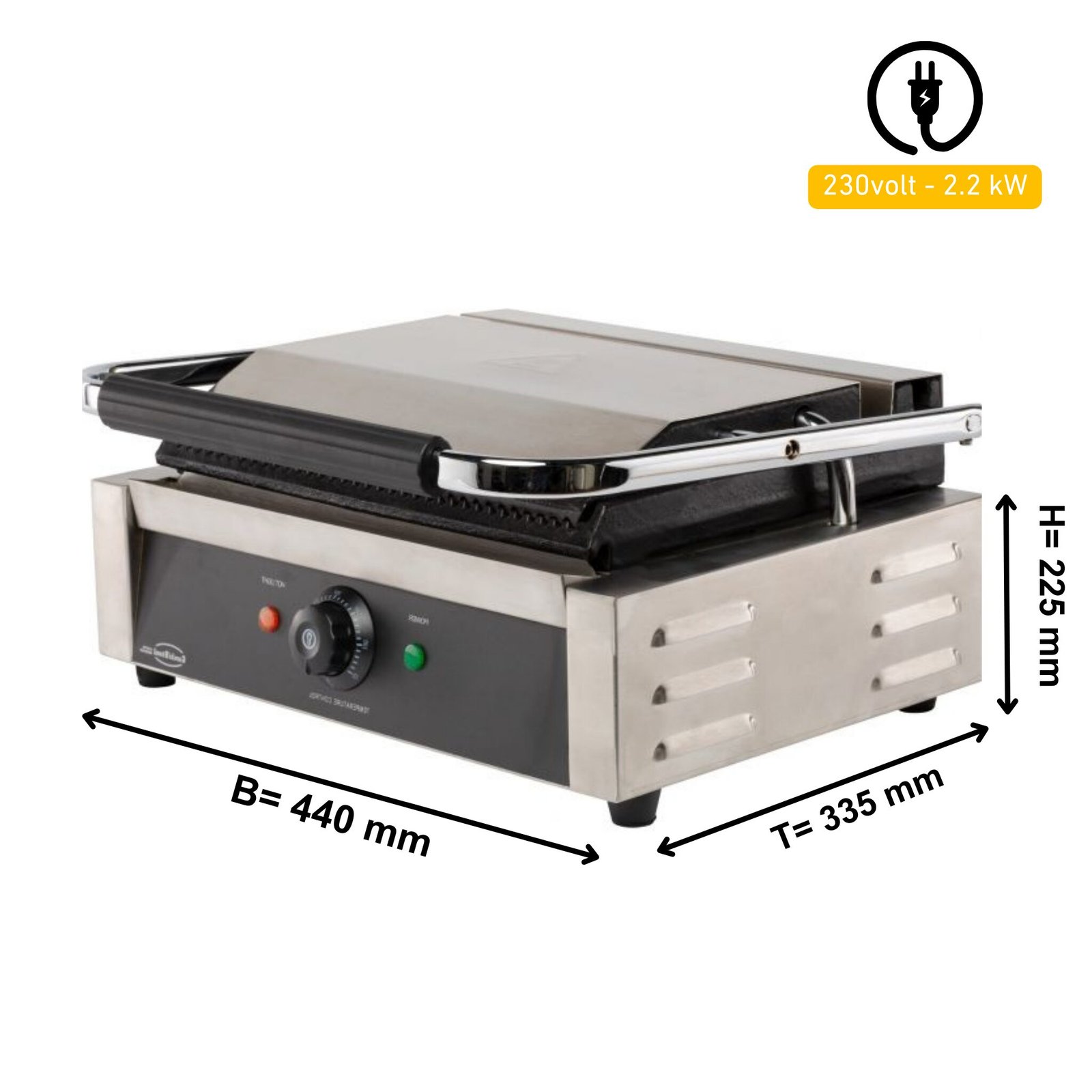 Kontaktgrill 440 x 410 mm - 230volt - 2,2 kW (Gerillt)