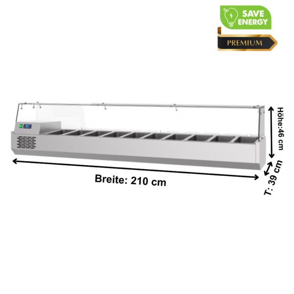 Kühlaufsatz Premium 2100 x 390mm mit Glasabdeckung 10 x GN 1/3  Save Energy