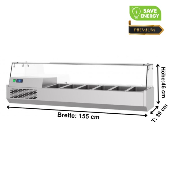 Kühlaufsatz Premium 1550 x 390mm mit Glasabdeckung 6 x GN 1/3  Save Energy
