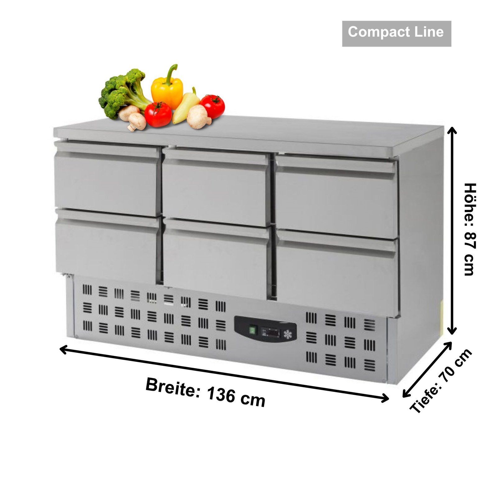 KÜHLTISCH Mini - 140 x 70cm mit 6 SCHUBLADEN - 400 Liter