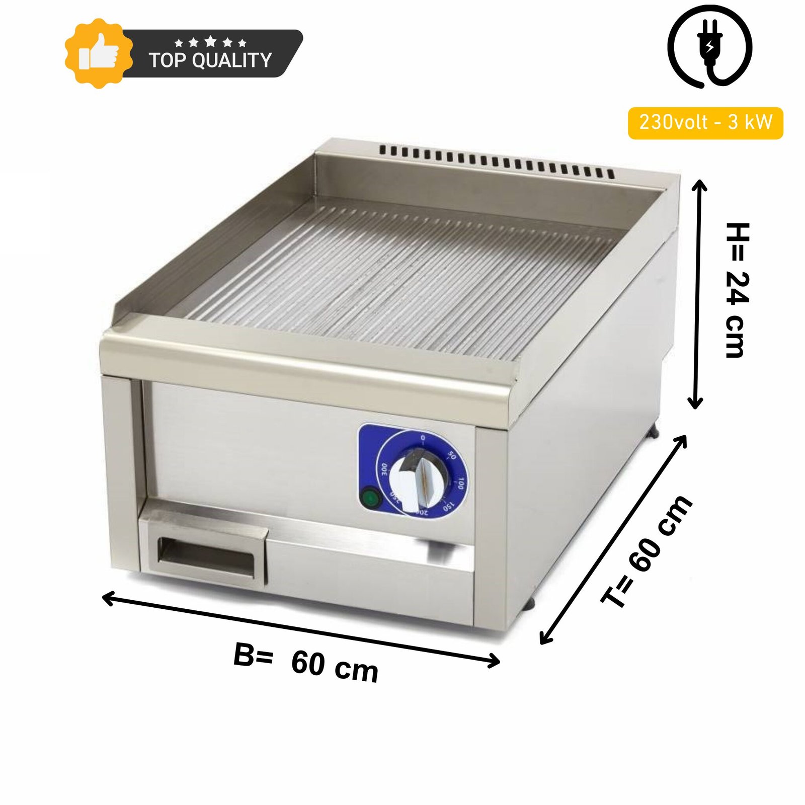 Elektro Grillplatte – 40 x 60 cm- 3 kW – 230 Volt - Einzeleinheit