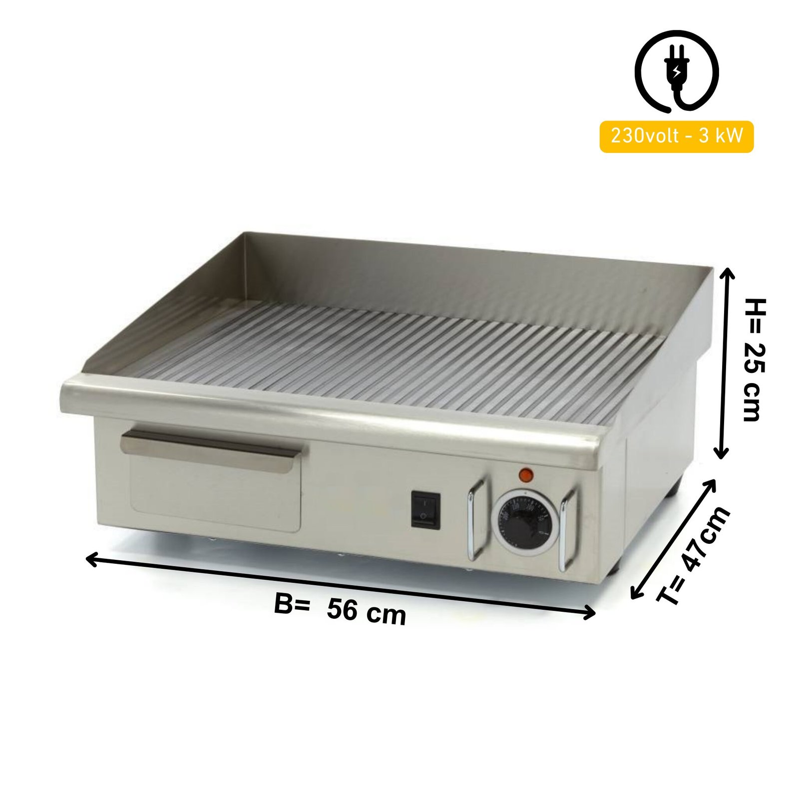 Elektro Grillplatte – Gerillt – 55 cm – inkl. Tropfschale 230 V – 3 kW