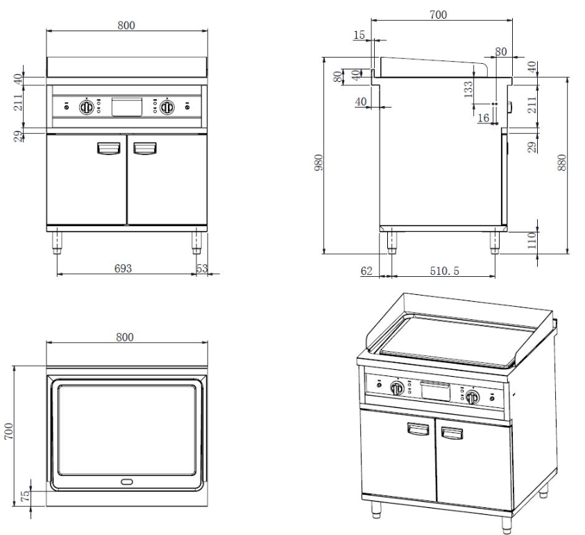 Premium Elektro Grillplatte Chrom 80 x 70 cm 400 Volt - 8.1 kW - Glatt – Bild 10