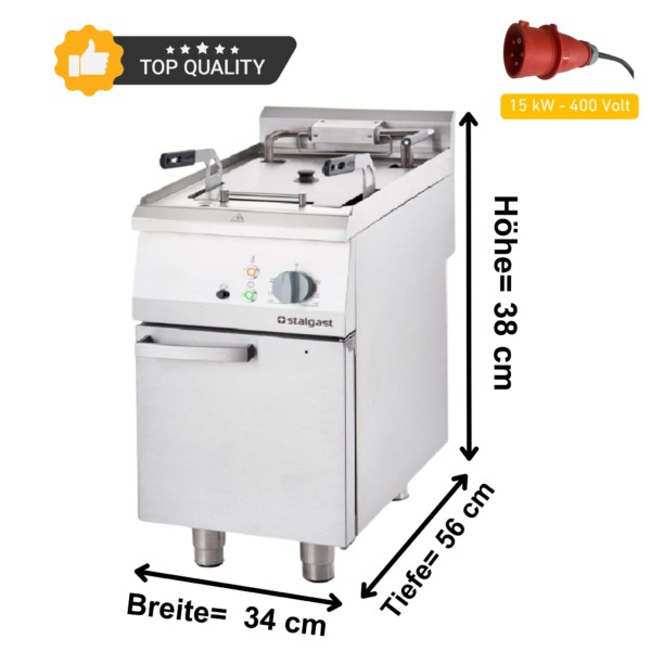 Elektro-Stand Fritteuse 15 Liter  – 400V, 15 kW – 40 x 70 cm mit Ablasshahn & Kaltzone