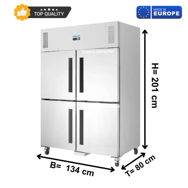 Edelstahl Kühlschrank  mit geteilten 4 Türen 1200 Liter