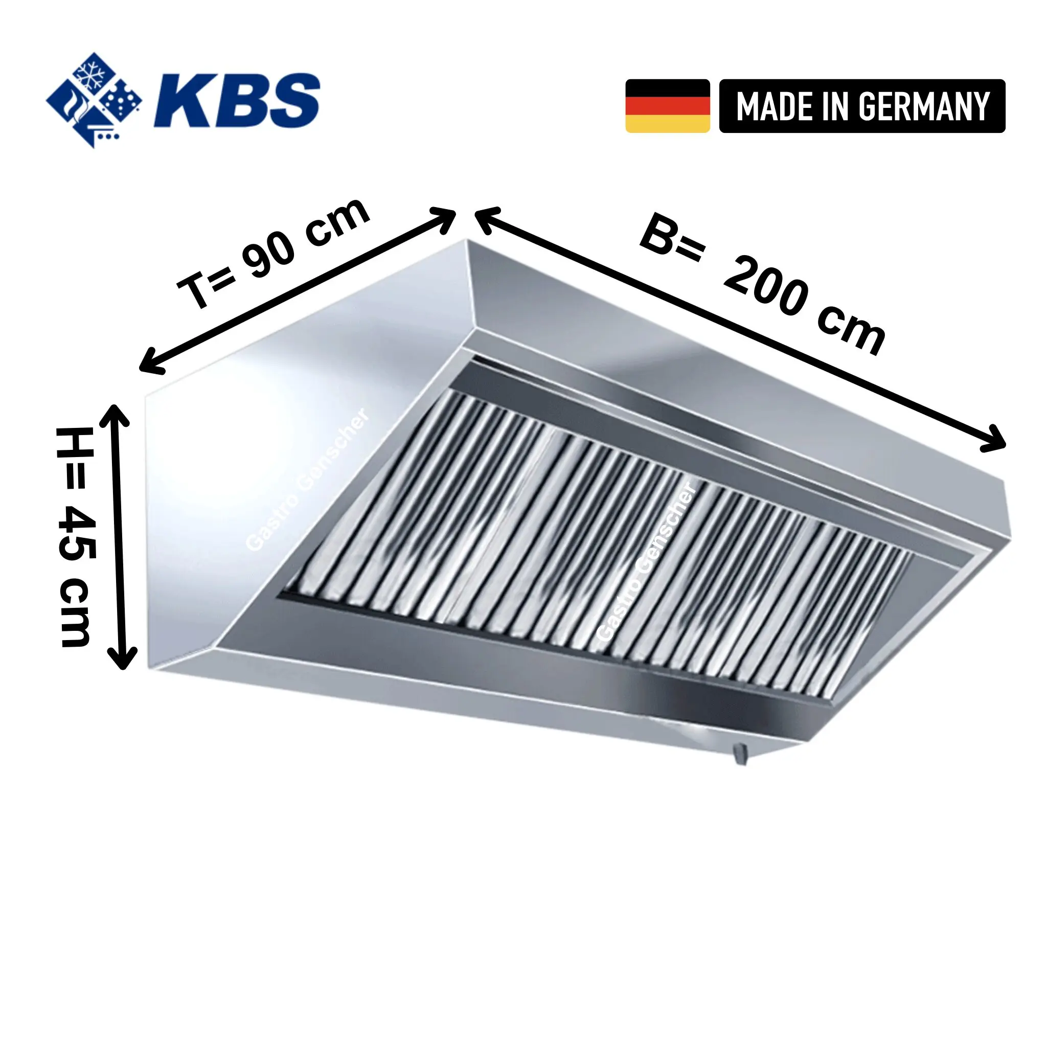 Wandhaube - 200 x 90 cm - mit Flammschutzfilter & Lampe