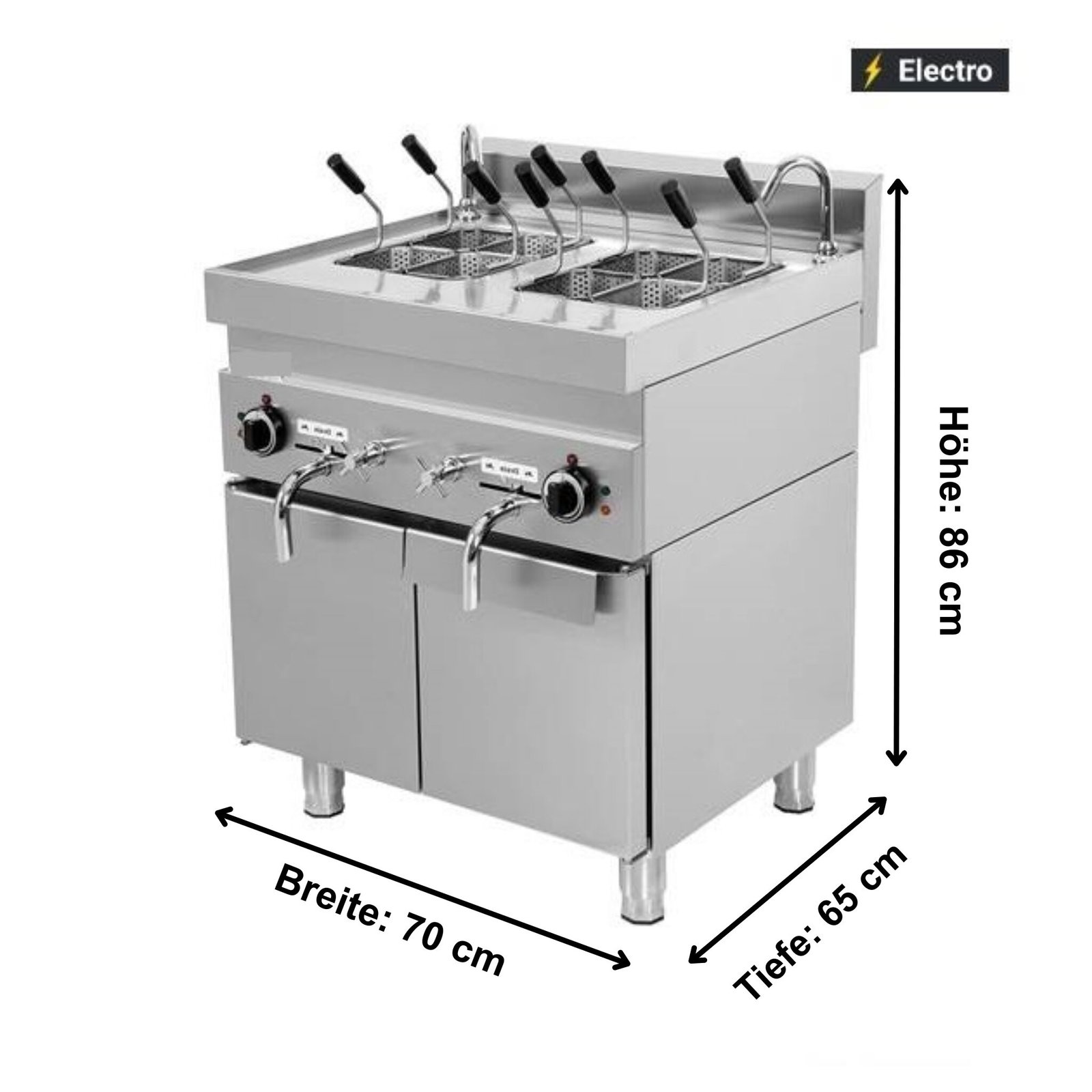 Profi-Nudelkocher 2 x 12 Liter , 8 Körbe, 2 x 7 kW, 400 Volt – freistehend oder mit Unterbau