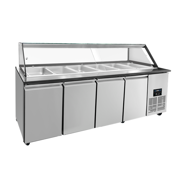 Premium Saladette 5× GN 1/1 – 223x82x85.5 cm | Gastronomie Kühltisch | Umluftkühlung | Granitplatte